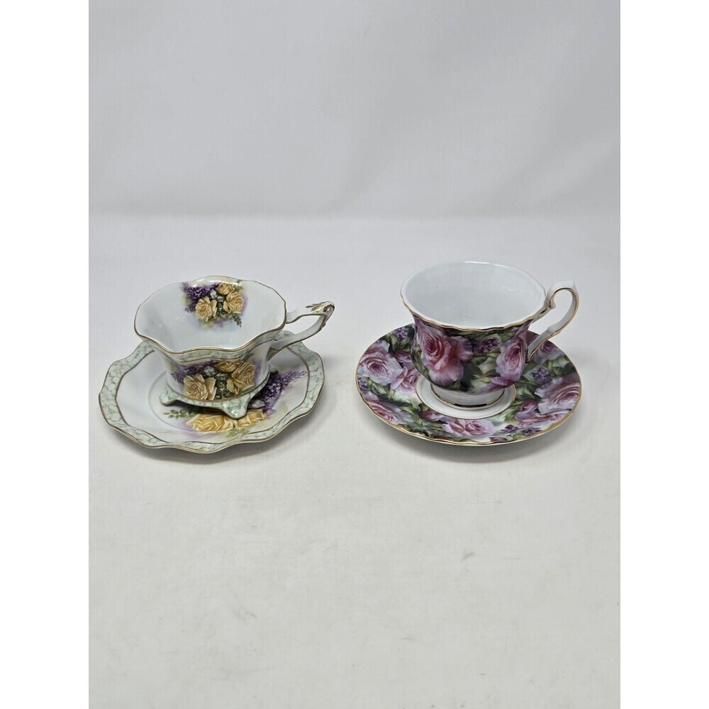 VINTAGE TEA CUP & SAUCER BUNDLE YELLOW PINK ROSES FLORAL BETTY PLATNER